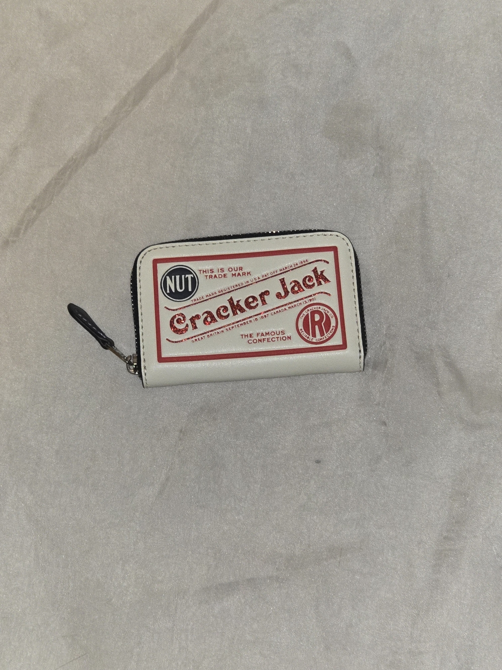 Coach White Cracker Jack Zip Card Case Wallet with Red Print